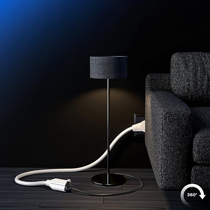 Maximm's 1 Foot White Flat Plug Extension Cord - 360° Rotating Single Outlet, Indoor 16 Gauge 3 Prong Grounded Wire, UL Certified for Safety and Durability (1Ft White)