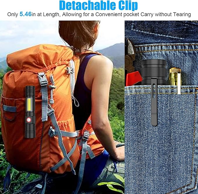 Hoxida USB Rechargeable Flashlight, Magnetic LED Flashlight, Super Bright LED Tactical Flashlight with Cob Worklight,Waterproof,Zoomable Best Small LED Flashlight for Camping, Emergency Flashlight