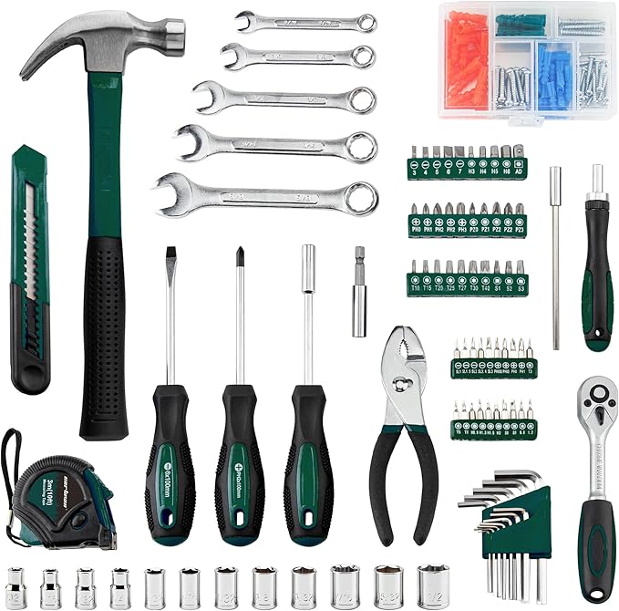 CARTMAN 180-Piece Socket Wrench Auto Repair Tool Combination Package Mixed Tool Set Hand Tool Kit with Plastic Toolbox Storage Case Green