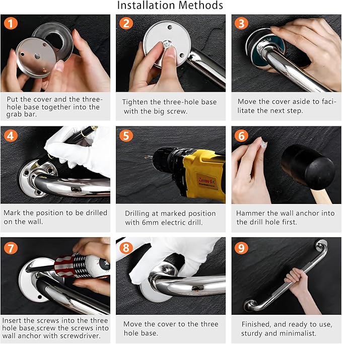 Shower Grab Bar, 2 Pack 16 Inch Bathroom Grab Bar, 304 Stainless Steel 1.25" Diameter Anti-Slip Handicap Grab Bar Support Shower Rail Senior Handrail Shower Safety Bar Handle