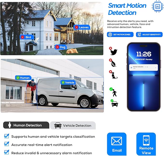 VIKYLIN 4K 8MP PoE IP Dome Camera Outdoor/Indoor, 4K PoE Vandal Dome Security Camera with Human Vehicle Detection,2.8mm Lens,98ft Night Vision,Built-in Mic,IK10/IP67,Blue Iris,NDAA Compliant(Not PTZ)