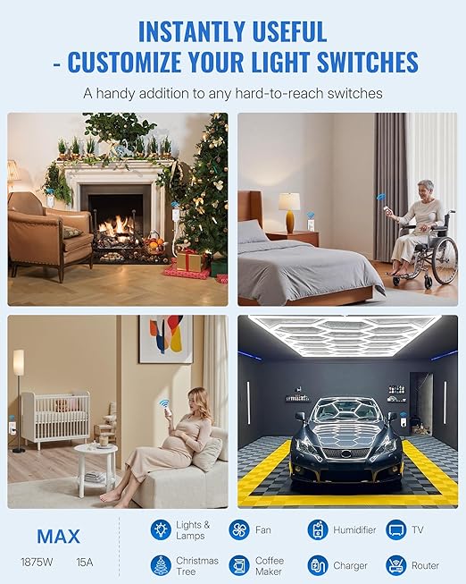 Remote Control Outlet, WILAWELS Remote Switch Outlet with Magnetic Base, Wireless On Off Outlet Switch for Light, Lamp, Fan, Appliance, 100ft RF Range, 15A/1875W, Pre-Programmed, FCC Listed W10RC1106