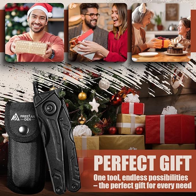Freelander 20-in-1 Multitool, Multi Tool Pocket Knife with Screwdriver, Bottle Opener, Nylon Sheath and Pocket Clip, Needle Nose Pliers, EDC Multi-Tool Gear Gift for Him, Men