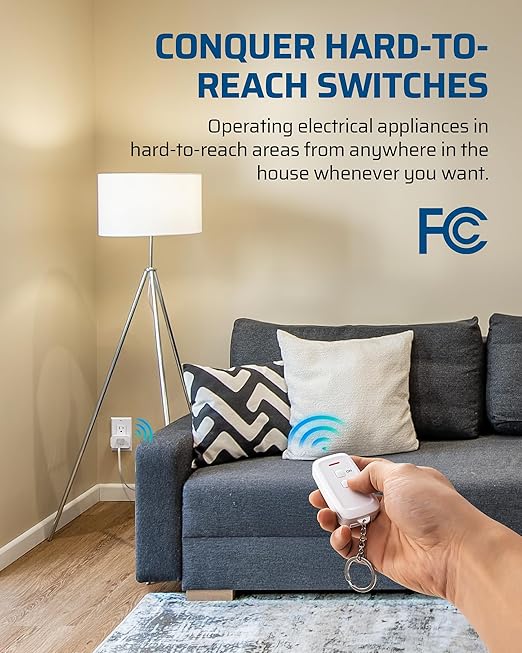 DEWENWILS Remote Control Outlet, Indoor Remote Outlet with 2 Remotes, Programmable & Expandable, 100FT Range, 15A/1875W, Remote Outlet Switch for Christmas Lights/Trees, Floor Lamp, Bedside Lamp, Fan