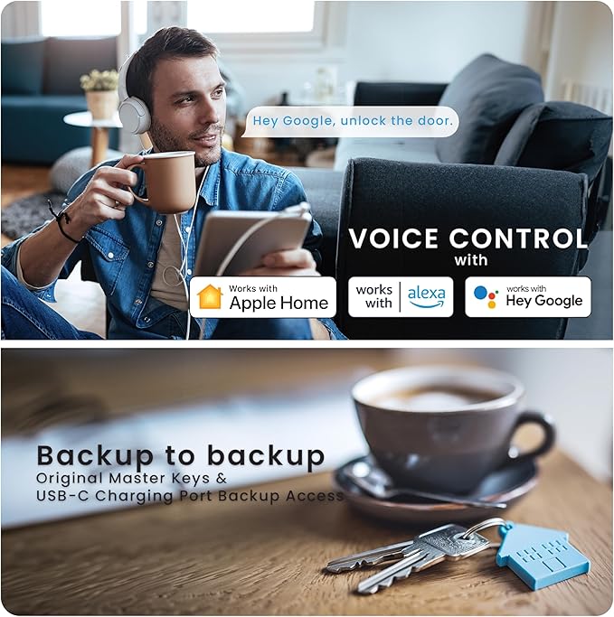 Lockly Secure Pro Zeno Series Smart Door Lock,Fingerprint Keyless Entry Door Lock for Front Door with Apple Home Key,Built-in Wi-Fi,Auto Lock, App Remote Control,IP65 Waterproof,Easy Installation