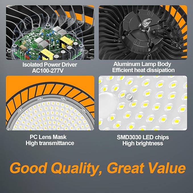 4Pack LED High Bay Light 200W 30000LM Commercial Lighting Products, 100-277V 6000K with Plug, Led Shop Lighting for Garage Barn Gyms Workshop Lighting