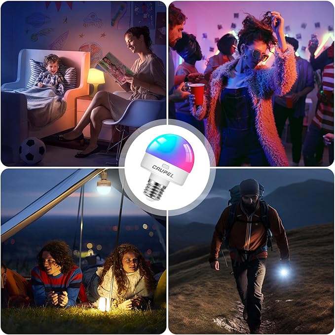 RGBCW Rechargeable Battery Operated Light Bulbs, E26 Detachable LED Bulb with Remote Control, 60W Equivalent, 500Lum, 3 Color Temperatures, 15 RGB, Emergency Light Bulbs for Home, Outdoor, 2 Pack