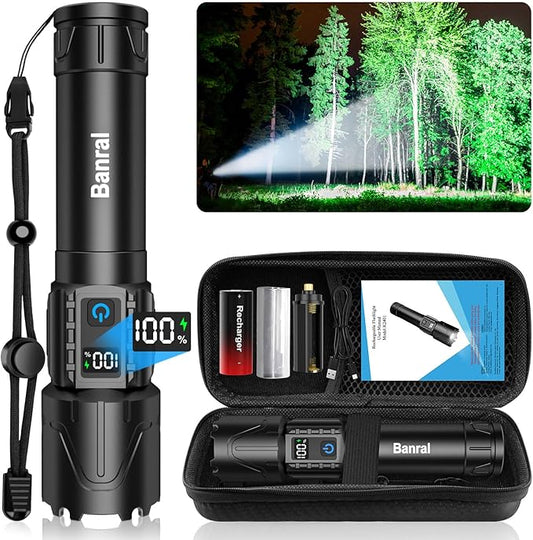 Rechargeable Tactical Flashlights High Lumens - Super Bright LED Powerful Flash Light, Waterproof Handheld USB C Flashlight for Camping,Emergencies,Home,5 Modes,Zoomable (1, Black)