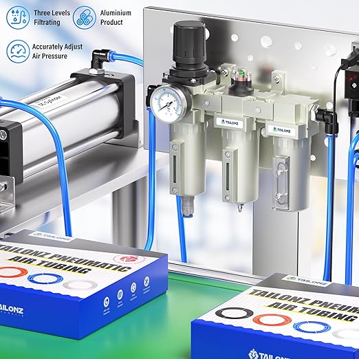 TAILONZ PNEUMATIC 0-240PSI 1/2 Inch NPT Grade Three Stage Industrial Air Drying System, Particulate Filter, Coalescing Filter, Desiccant Dryer and Air Regulator (Automatic Drainage）