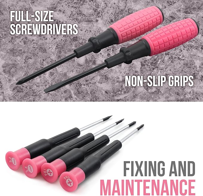 Hi-Spec 11pc Pink Womans Compact Crafts & Home DIY Repair Hand Tool Kit Set with Pliers, Cutters and Precision Screwdrivers for Ladies