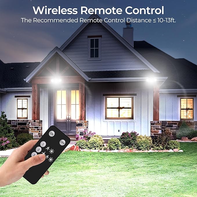 CINOTON Solar Motion Sensor Outdoor Lights, 3 Modes LED Security Flood Light with Remote Control, IP65 Waterproof Solar Powered Outside Wall Lighting for Garden Porch Garage Yard Driveway White 1 Pack