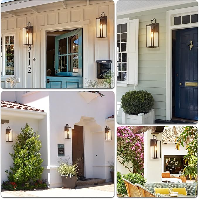 Pia Ricco Extra Large Size Outdoor Wall Lights, 22.5 Inch Matte Black Oversized Exterior Light Fixture with Clear Glass Shade, Front Porch Lighting, Modern Sconce Lantern for House, Garage, ETL Listed