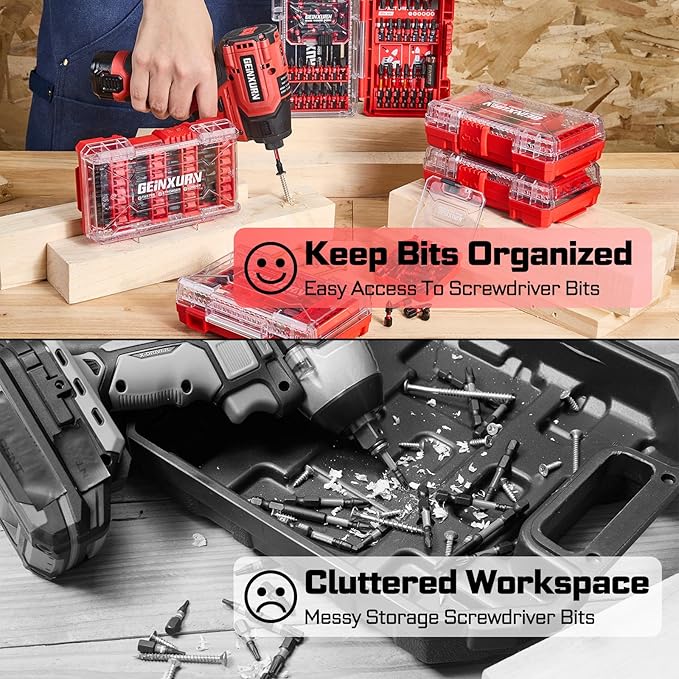 1Pc Red Storage Box Case, small parts box with detachable divider, Screwdriver Bit Set Box