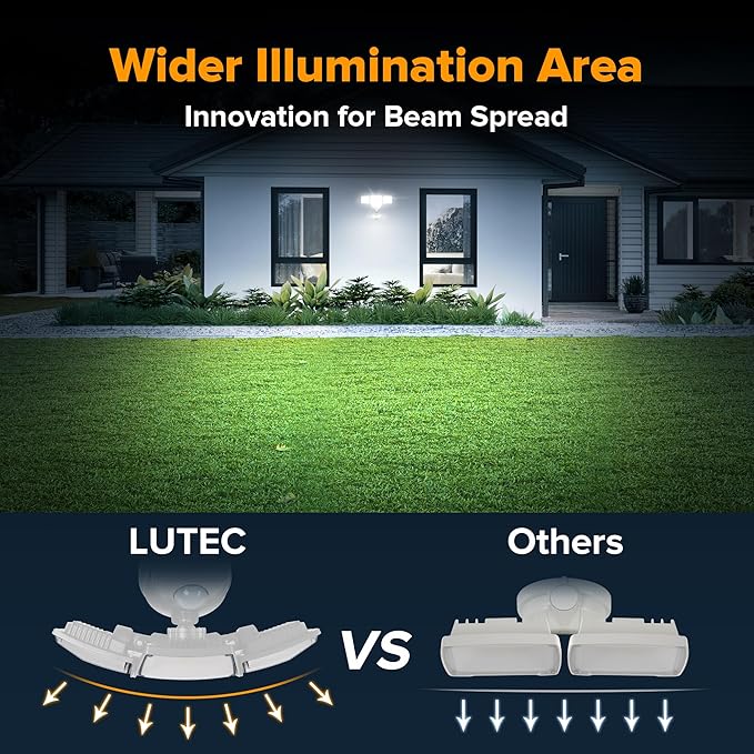 LUTEC 84W 9500LM LED Security Light Motion Sensor Outdoor Lights with Night Light, 4 Head LED Flood Lights 5000K Daylight, IP65 Waterproof, Motion Detected Lights for Outside (White)