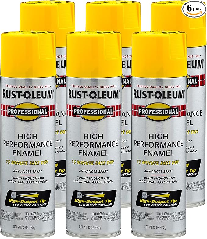 Rust-Oleum 7543838-6PK Professional High Performance Enamel Spray Paint, 15 Oz, Gloss Safety Yellow, 6 Pack