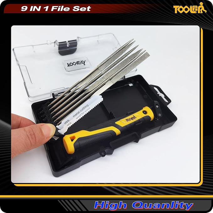 8-In-1 Needle File & Saw Set With Storage box, 6 pcs Small Diamond Files, for Metal, Jewlers, Wood, Leather and Plastic, Ergonomic Designed Handle With Quick Change Mechanism