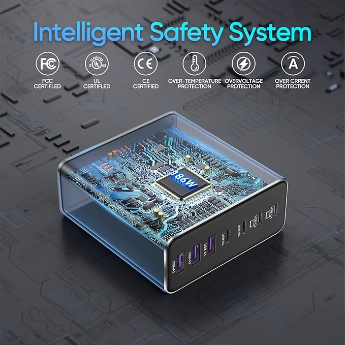 Aluminum Alloy USB C Charger GaN Fast USB C Charging Station 7 Ports 65W Laptop Charger for MacBook Pro/Air/iPad Pro/iPhone (Silver-4C3A)