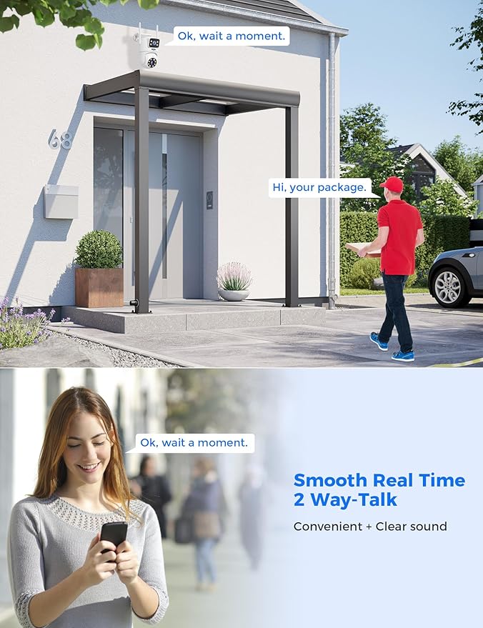 Hiseeu Wireless Security Camera Dual Lens PTZ Outdoor with 128GB SD Card, 2K WiFi-Pro 5G/ 2.4Ghz Surveillance Cameras, Color Night Version, Plug-in Cable, Works with Wireless System