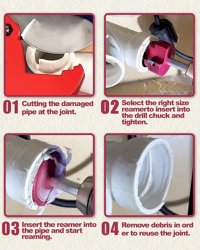 4 Pcs PVC Pipe Reamer Kit With 1-1/2inch, 2inch, 3inch, 4inch, 1 Carbide Insert, Aluminum PVC Fitting Saver, Plumbing tools for SCH40