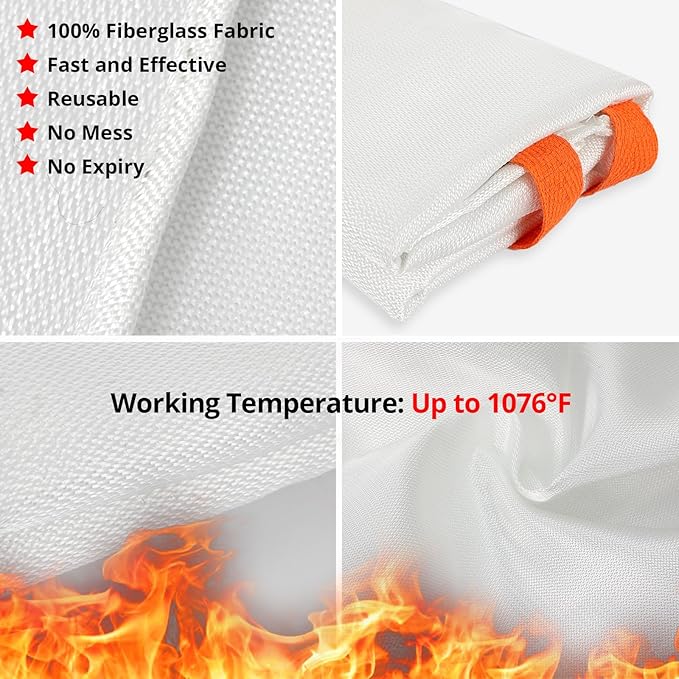 SecuCaptain Emergency Fire Blanket for Home and Kitchen - 40"x40" Flame Suppression Fiberglass Fire Blankets for House Camping Car Office Warehouse Survival Safety