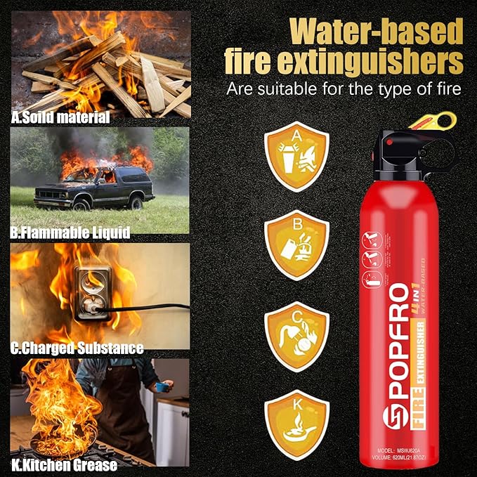 Portable Fire Extinguisher | 4-in-1 Small Fire Extinguisher for Home, Garage, Kitchen, Car | For Electric, Textile and Grease Fires | Non-Toxic, Easy Clean | Wall Mount Incl (2PK)