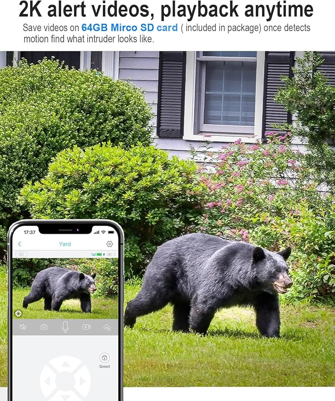 2K Solar Security Camera Outdoor, Wireless 4G/5G Cellular SIM Card (Verizon/AT&T/T-Mobile), AI Motion Detection & Siren, Unlimited Data, Amazon Cloud/Free Ultra Speed 32G Micro SD Card (4G SIM Card)