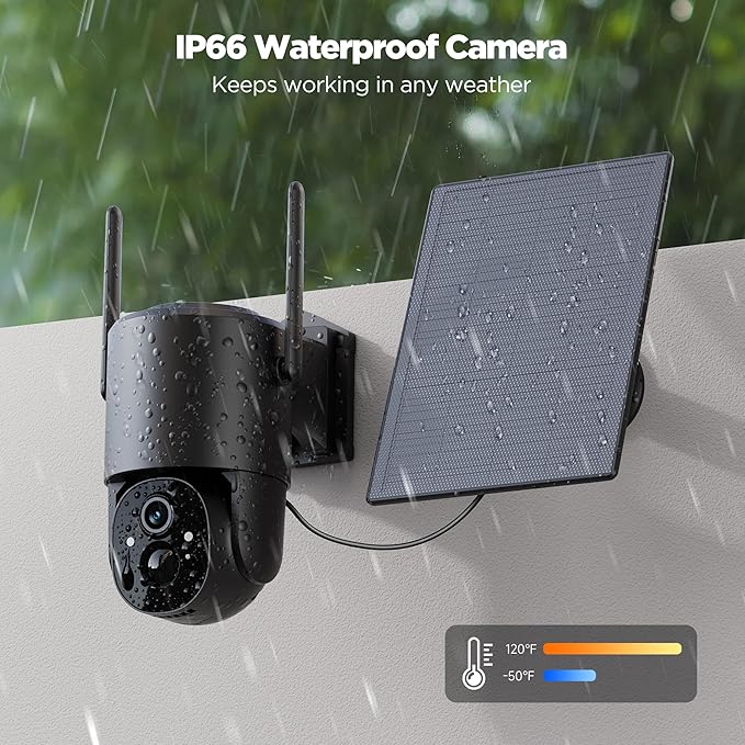 Security Cameras Wireless Outdoor Solar: Battery Cameras for Home Security WiFi Camera Outdoor Surveillance Camera PTZ 360° CCTV Cam System with Floodlight Color Night Vision PIR Sensor