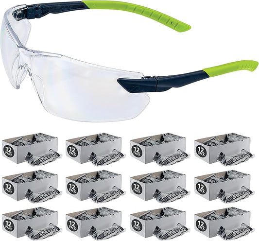 Veratti Toretto Safety Glasses, Anti-Fog Clear Lens, ANSI Z87.1 Certified, Gray/Green Frame, Affordable Eyewear