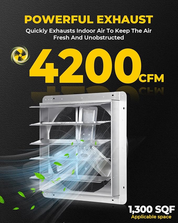 VENTISOL 24 Inch Shutter Exhaust Fan, Ven Fan with Power Cord & Variable Speed Controller Wall Mount, High Speed 4200CFM for Garages, Attic, Shops, Greenhouse