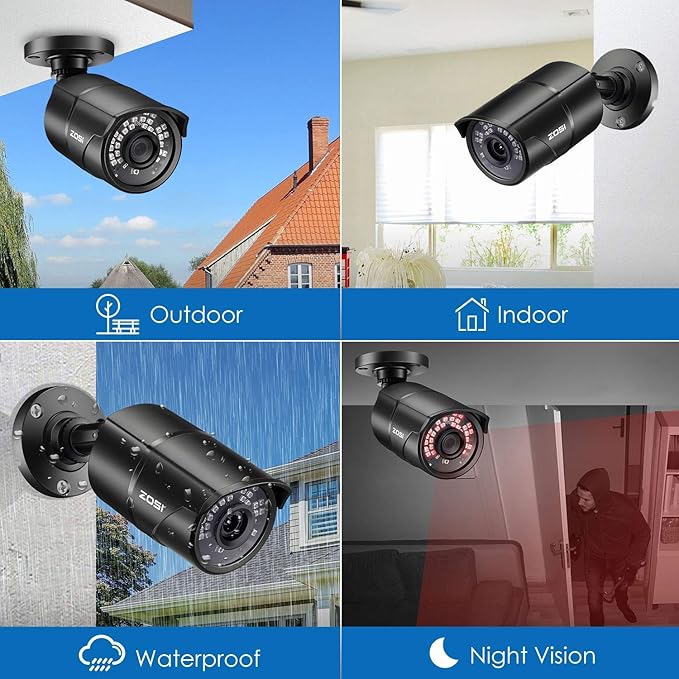 ZOSI 2.0MP HD 1080P 1920TVL Hybrid 4 in 1 TVI/CVI/AHD/CVBS Indoor Outdoor Home Security Cameras Weatherproof,120ft Night Vision,Aluminum Metal Housing,For 960H,720P,1080P,5MP,4K analog CCTV DVR