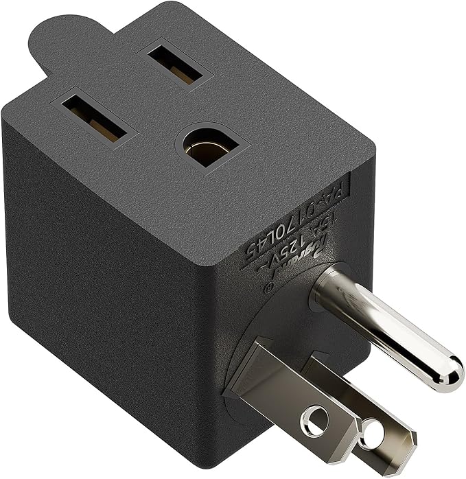 90 Degree Adaptor Leftward Angled Angled USA 3-Prong Male-Female Adapter,90 Degree Angled USA Male Female Power Adapter, 5-15P to 5-15R Direction Changer Space Save Adapter Black PA-0170L45