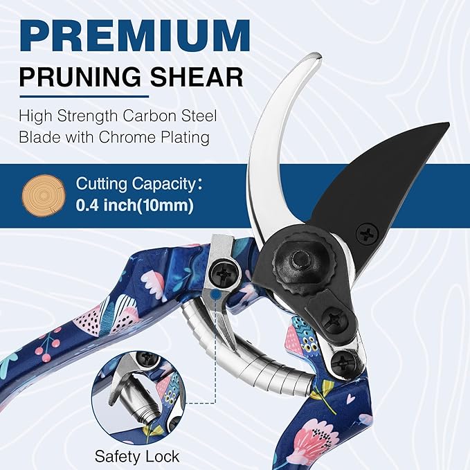 WORKPRO 5PCS Garden Tool Set, Aluminum Heavy Duty Gardening Tool Set with Garden Tool Bag, Outdoor Garden Hand Tools, Blue Insect and Flower