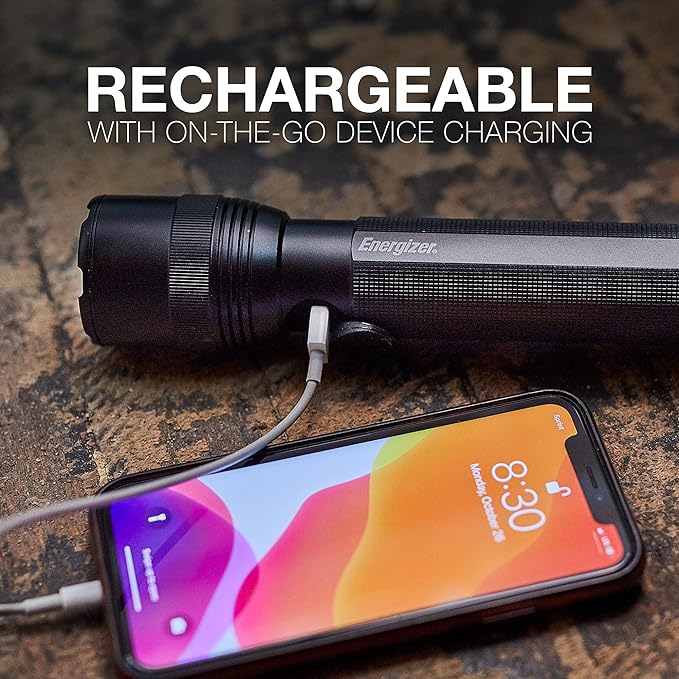 Energizer TacR-1000 LED Tactical Flashlight, Bright Rechargeable Flashlight for Emergencies and Camping Gear, Water Resistant Flashlight, USB Included, Pack of 1, Black