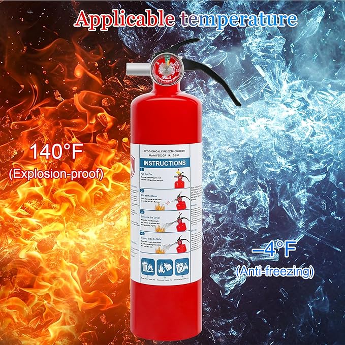 2 Pack ABC Dry Chemical Fire Extinguishers, 2.5 lb 1A:10B:C Rating for Home, Car, Boat, Quick Release Handle, Compact & Portable Dry Powder extinguisher