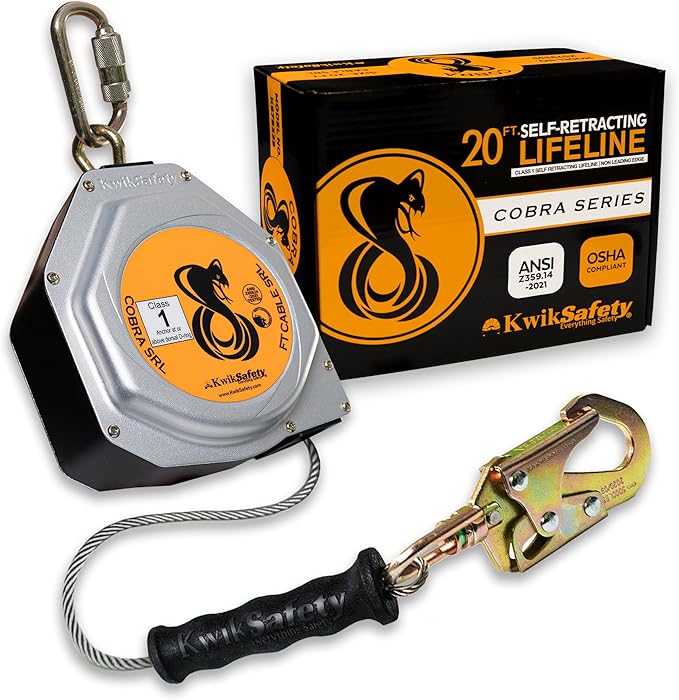 KwikSafety - Charlotte, NC - Cobra 20' Self Retracting Lifeline [NO Tangle Steel Cable] Class 1 SRL ANSI OSHA Retractable Fall Arrest Construction Roofing PPE Gear