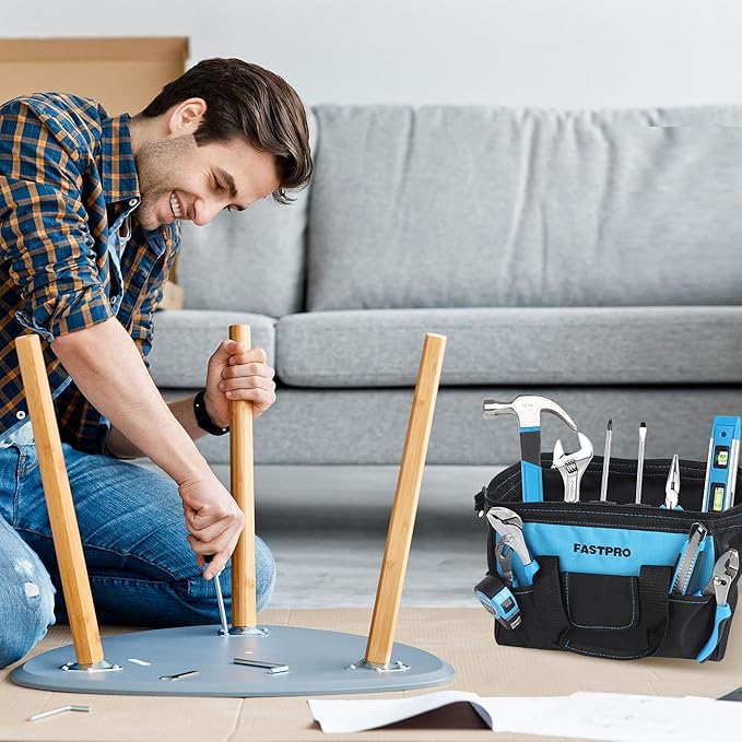 FASTPRO 232-Piece 20V Cordless Drill Driver & Home Tool Set, Home Repairing Tool Kit with Drill, 12-Inch Wide Mouth Open Storage Tool Bag, Blue