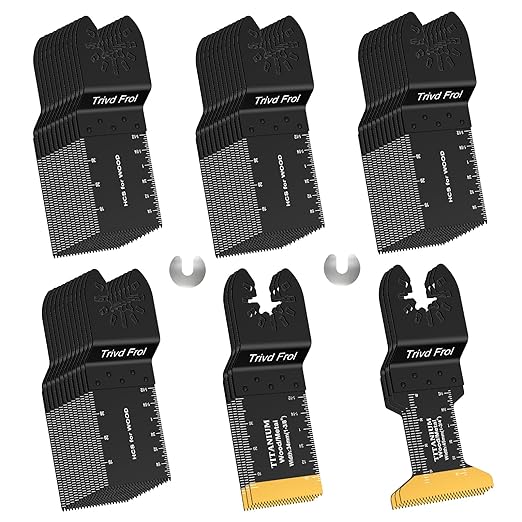 50PCS Oscillating Saw Blades, Professional Universal Titanium Multitool Blades for Wood Plastics Metal, Quick Release Multi Tool Blades Kits Fit Dewalt Ryobi Milwaukee Rockwell Fein