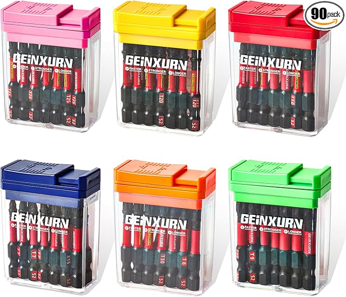 90 Pieces Torx Impact Screwdriver Bits Set with Colorful Boxes, 2" Magnetic T7-T40 S2 Steel Multi Driver Bits with Box