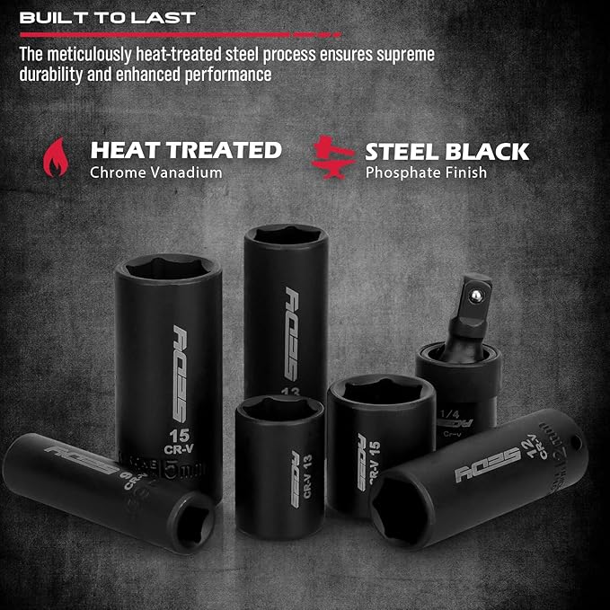 64-Piece 1/4" Drive Impact Socket Wrench Driver-Bits Set, Cr-V Metric&SAE Deep and Shallow Socket Set, S2 Power Bits with Quick-Release Ratchet Handle, Universal Joint, Bit Holder, Power Drill Adapter