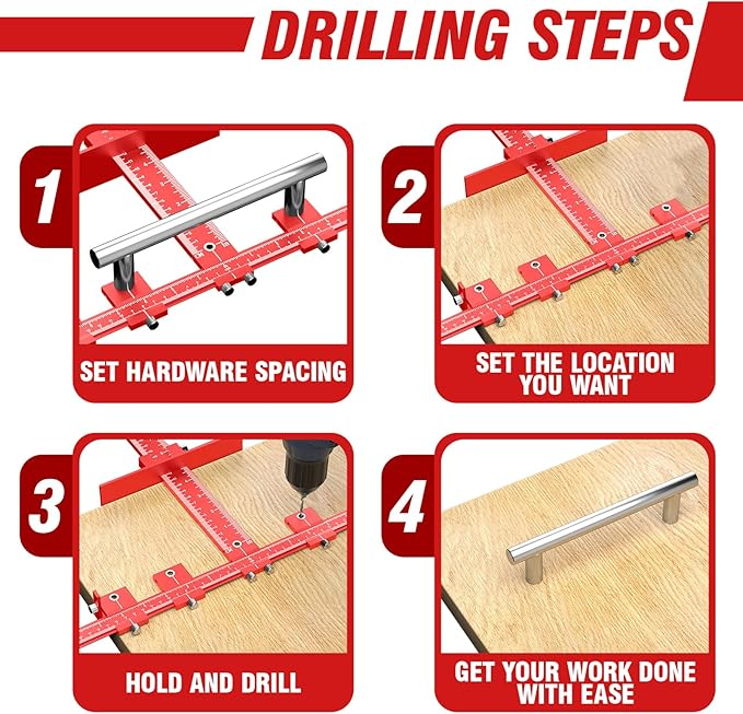 Extended Cabinet Hardware Jig Kit, 32-inch & 16-inch Detachable MAX Cabinet Handle Jig with Auto Center Punch, Aluminium Alloy Cabinet Handle Template Drill Guide, Drawer Pull Jig for Handle Knob Pull