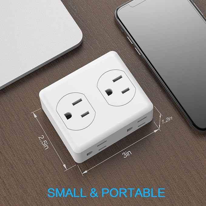 Outlet Extender, HICITY Multi Plug Outlet with 6 Electrical Outlets Adapter, 3-Prong Wall Outlet Tap for Cruise Ship Home Office Dorm, White (2 Pack)