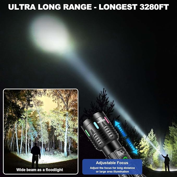 Esgreen Rechargeable Flashlights High Lumens 2000 Single 2 Modes, Super Bright LED Flashlight USB C Long Distance 3280ft, Powerful Long Lasting 10H Heavy Duty Strong Flash Light for Camping Hiking