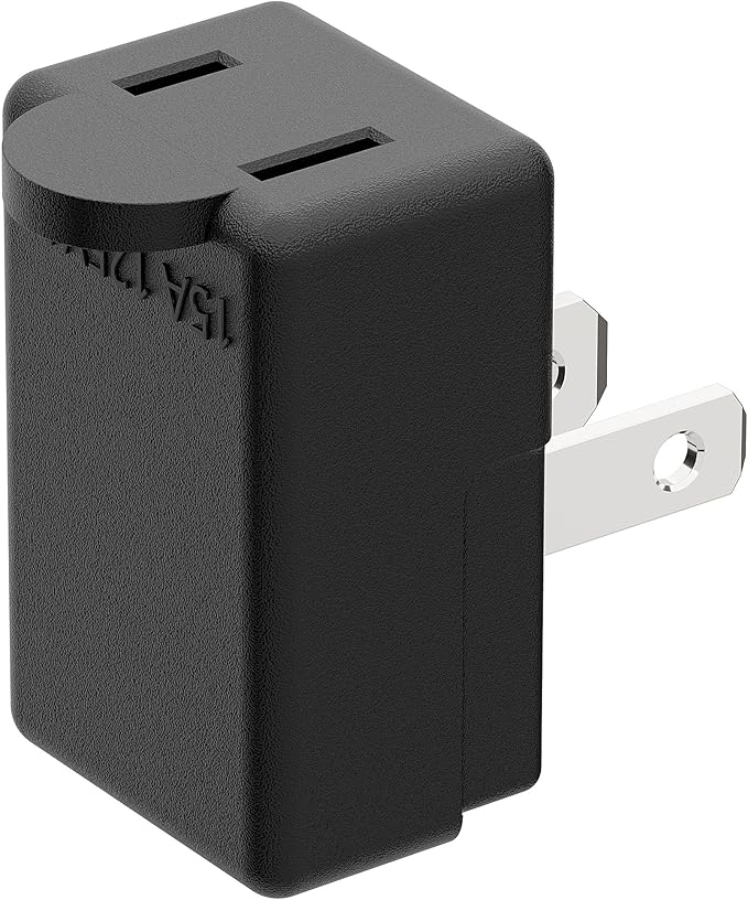 Right Angle Adapter,2-Prong 90 Degree Upward Angled AC Adapter, Polarized 2-Prong L Type Adapter, Vertical Right Angled Down Angle Power Adapter, PA-0507B Black Color