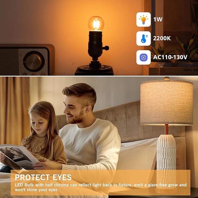 G40 LED Low Watt Light Bulbs Warm Glow E26 Amber 1W 10 Watt Light Bulb,Low Lumen Light Bulb Small Edison Short Decorative Dim Light Bulbs for Lamp,Bedroom,Warm White 2200K 100LM,Non Dimmable,15 PACK