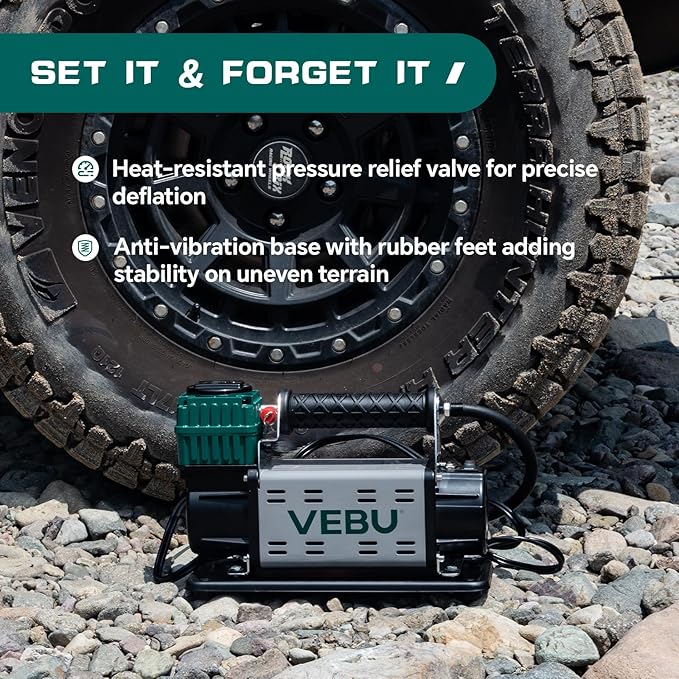 12V Air Compressor, 125PSI Tire Inflator with In-line Pressure Gauge, 5.65CFM Fast Inflation for Off-road Vehicles, Trucks, SUVs, RVs, ATVs, DC Power, Corded Electric