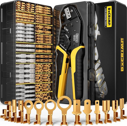 Spade Connector Kit, 14 Types Wire Connector Kit with Crimping Tool for 24-14 AWG Spade Connector Crimper, Open Terminal Connector Crimping Tool, Wire Terminal Crimper, Quick Connect Terminal