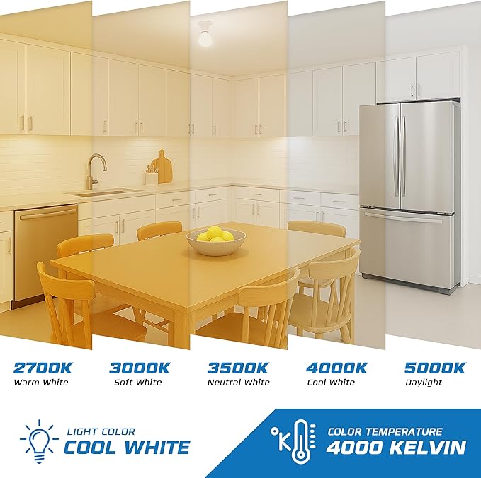 OHLECTRIC A19 LED Light Bulbs, Dimmable (4-Pack) 75W Equivalent, 4000K Cool White,11W, 120 Volts, 1100 Lumens, E26 Medium Base, Enclosed Fixture Rated, Energy Star Certified. Indoor/Outdoor Use