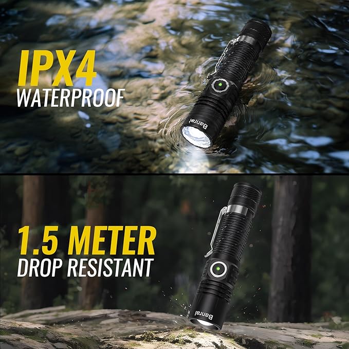 Rechargeable Tactical Flashlights, High Lumens Small Mini USB-C LED Flashlight, Compact EDC Flash Light, 4 Modes&Memory Function, Waterproof Pocket Lights for Home,Camping,Emergency (1, Black)