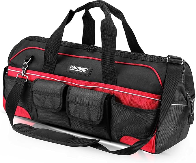 HAUTMEC 24 Inch Large Tool Bag, Heavy Duty 1680D Wide Mouth Tool Box Organizer, 36-Pockets Portable Utility Bag for Men with Level Holder and Removable Shoulder Strap, HT0284-TB