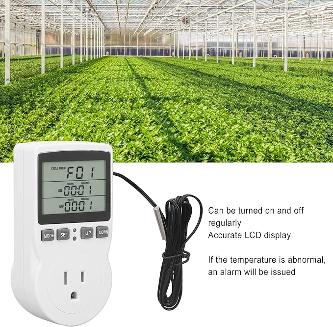 Digital Thermostat Outlet Plug Temperature Controller, Temperature Control Socket Thermostat Controlled Outlet with Alarm System for Aquariums, Greenhouses(US Plug 15A 1800W)